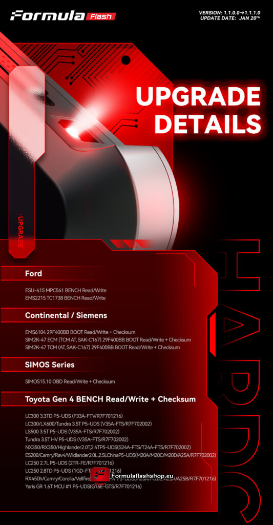 FormulaFlash 1.1.1.0: Major Update Unleashes Toyota Gen4 & More via OBD/Bench