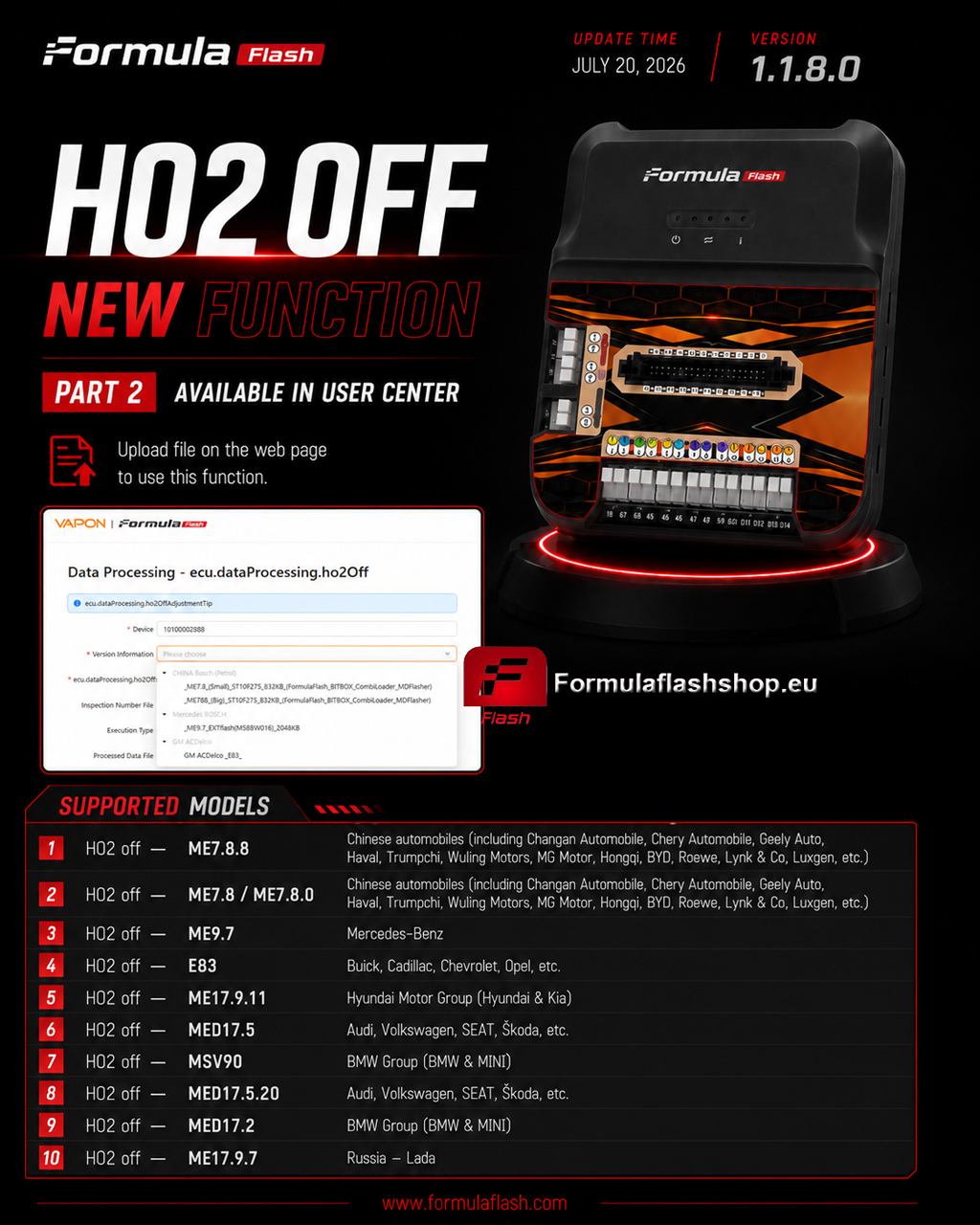 FormulaFlash V1.1.8.0 Update SID310 EMS210x and HO2 OFF